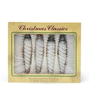 Vintage White Silver Glitter Icicle Plastic Christmas Ornaments Set of 4